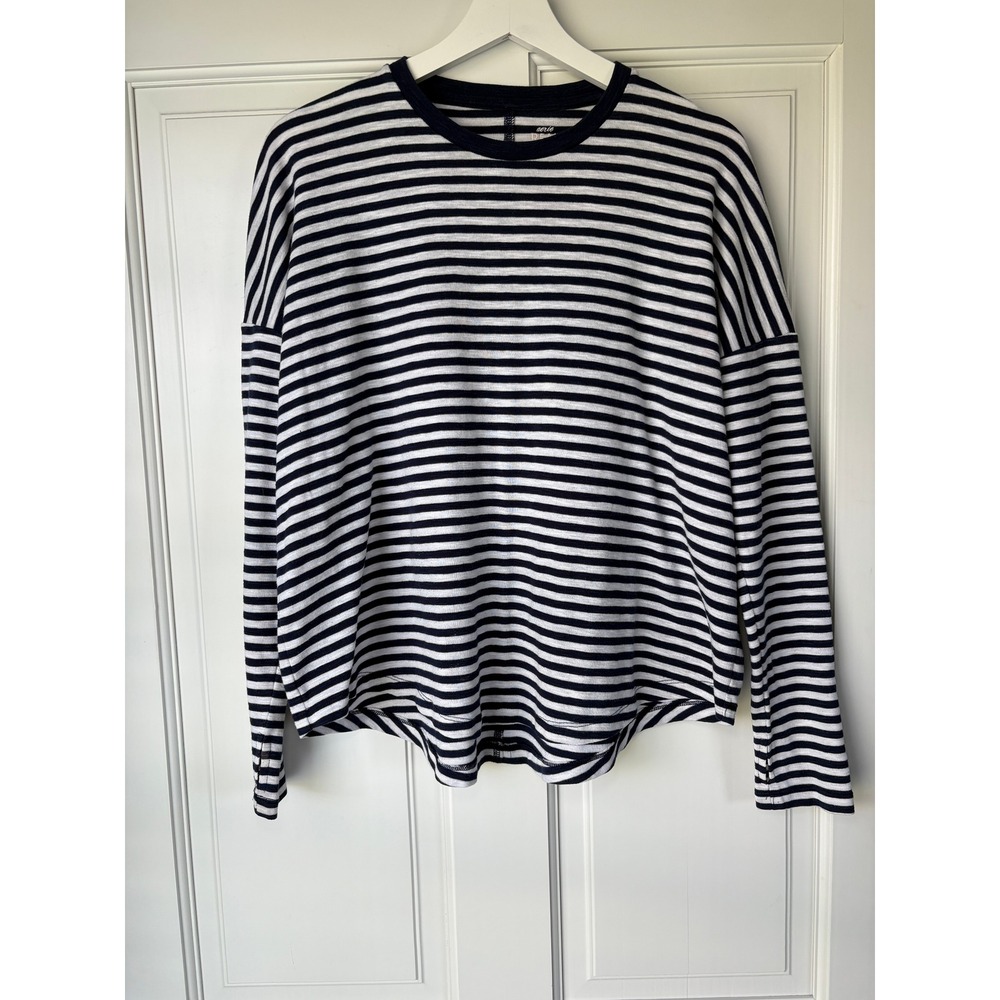 Aerie Long Sleeve Striped Tee Medium Navy White Real Soft Crewneck Relaxed Fit